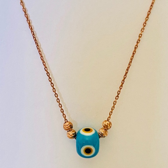 🧿925 Silver blue evil eye necklace 14k rose gold plated - Picture 5 of 7